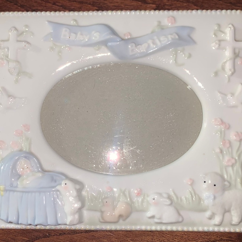 Ceramic Russ Baby Girl Baptism Picture Frame, Holds 4x6 Photo‎